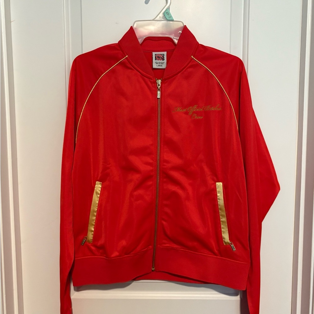 Married to the Mob Red Track Jacket with Gold Accents
